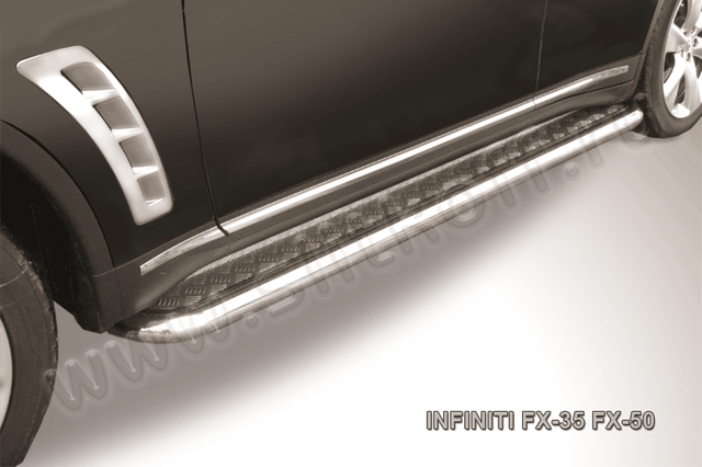 Пороги Slitkoff труба d57 с листом для Infiniti FX 35/50 2008-2026. Артикул IN.FX008