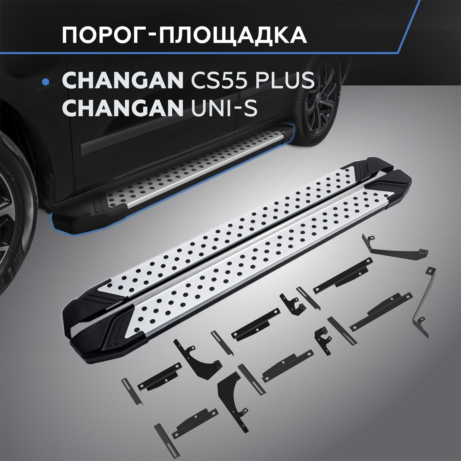 Пороги на автомобиль Rival Bmw-Style круг для Changan CS55 Plus II 2021-2026. Артикул D173AL.8903.1