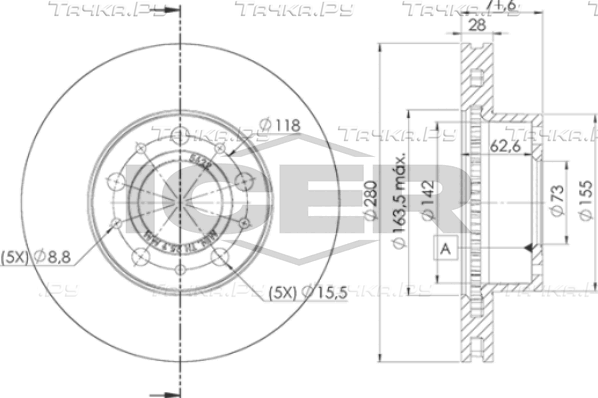 Тормозной диск Icer для Citroen Jumper II 2006-2026. Артикул 78BD5622-2