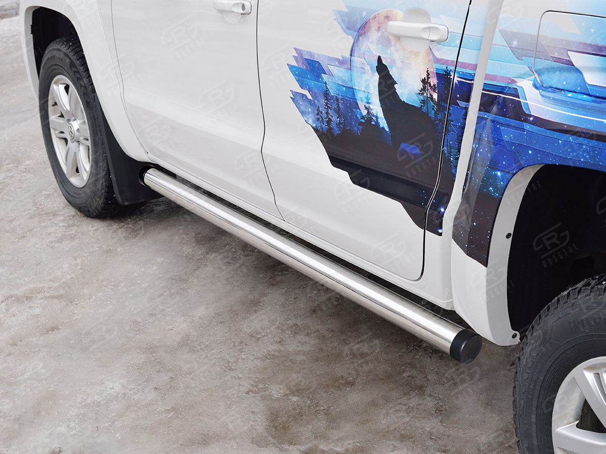 Защита порогов RusStal труба d76 (Вариант 2) для Volkswagen Amarok I 2016-2026. Артикул VAMT-0025412