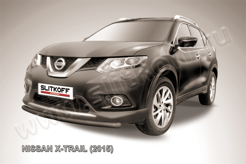 Защита Slitkoff переднего бампера d57 короткая для Nissan X-Trail T32 2015-2026 Черная. Артикул NXT15-005B