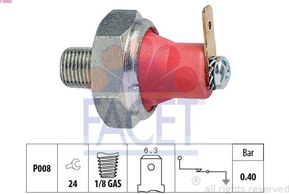 Датчик давления масла Facet Made in Italy - OE Equivalent для Mitsubishi Pajero Pinin 1999-2007. Артикул 7.0094