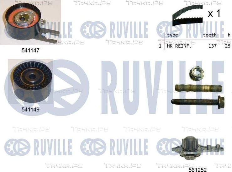Помпа (водяной насос) с комплектом ремня ГРМ Ruville для Ford C-MAX I 2003-2009. Артикул 5500581