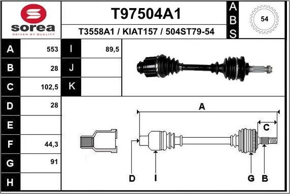 Полуось (привод в сборе, приводной вал) EAI. Артикул T97504A1