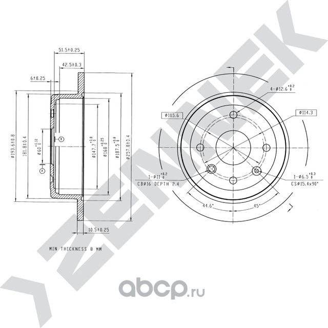 Диск тормозной задний CHEVROLET LACETTI 03-> NUBIRA 05-12 (Zennek). Артикул DBD0170