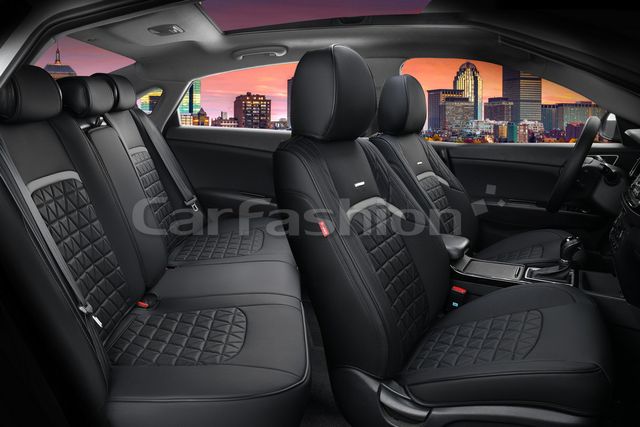 Комплект универсальных каркасных чехлов CarFashion 5D Boomerang Plus на сидения авто, цвет Серый/Черный. Артикул 27044