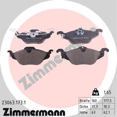 Тормозные колодки Zimmermann. Артикул 23063.173.1