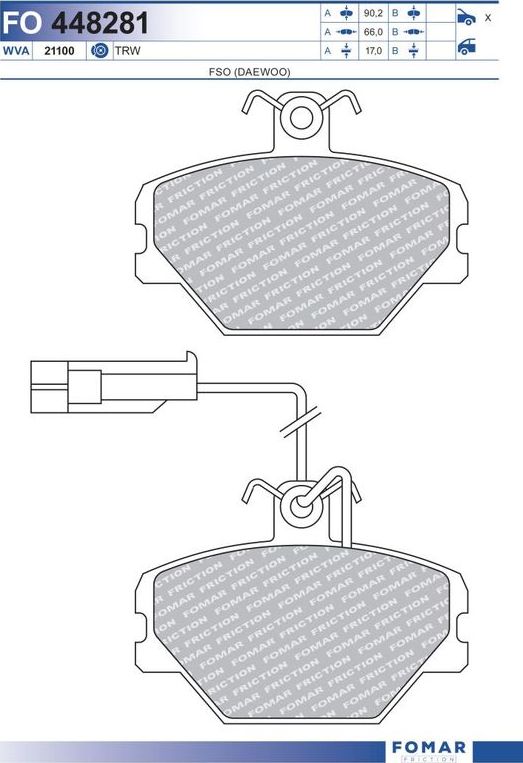 Тормозные колодки Fomar. Артикул FO 448281