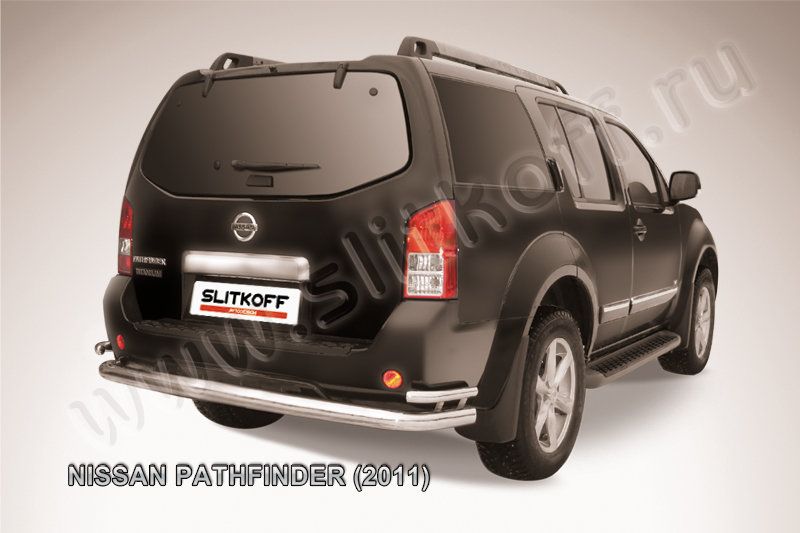Защита Slitkoff заднего бампера d76/42 двойная для Nissan Pathfinder R51 2011-2014. Артикул NIP11-008