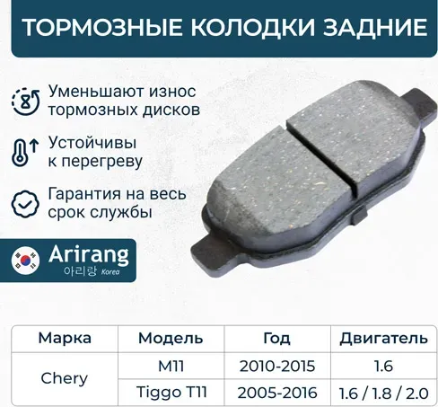 Колодка дискового тормоза зад (Arirang). Артикул ARG281226