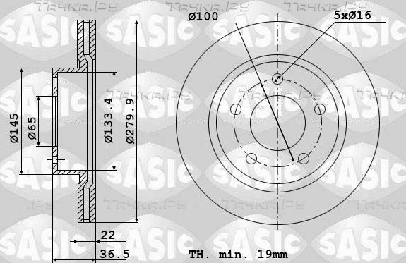 Тормозной диск Sasic передний для Volkswagen New Beetle I (A4) 1998-2010. Артикул 9004879J