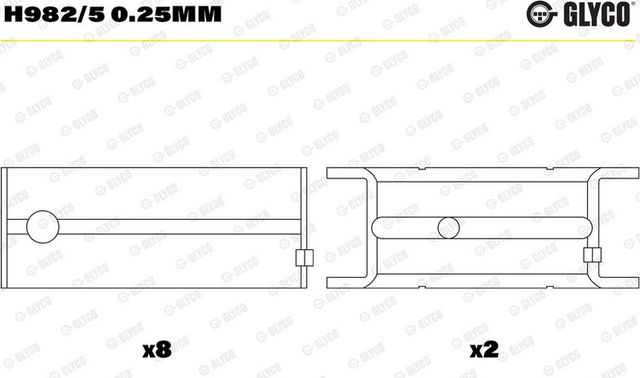 Вкладыши коренные Glyco для Opel Frontera A 1992-1998. Артикул H982/5 0.25mm