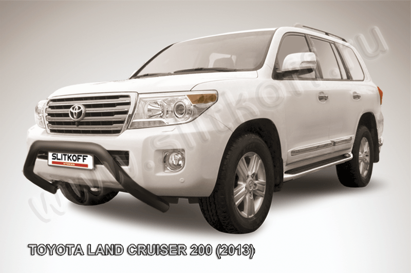 Кенгурятник Slitkoff d76 низкий широкий мини ЧЕРНЫЙ матовый для Toyota Land Cruiser 200 2013-2015. Артикул TLC2-13-009B