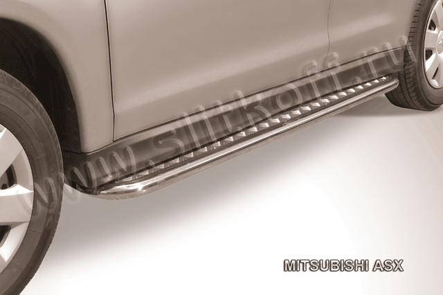 Пороги Slitkoff труба d42 с листом для Mitsubishi ASX 2010-2012. Артикул MAS010
