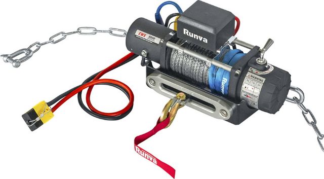 Переносная лебёдка РИФ: 12V Runva 8000 lbs 3629 кг c облегчённой площадкой на цепях и проводами (стальной трос) РИФ. Артикул EWX8000SR-KIT1