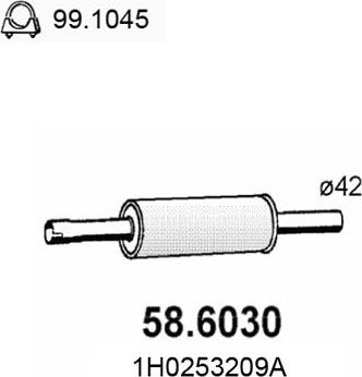 Глушитель (средняя часть) Asso для Volkswagen Vento 1991-1998. Артикул 58.6030