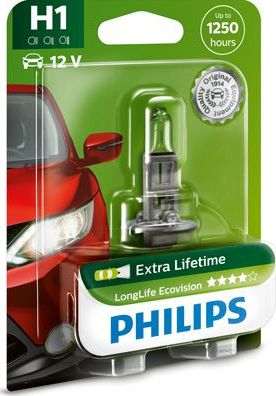 H1 12V- 55W (P14,5s) (увелич. срок службы) LongLife EcoVision блистер (1шт) Philips LongLife EcoVision. Артикул 12258LLECOB1