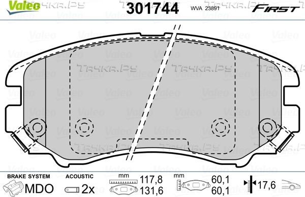 Тормозные колодки Valeo First передние для Hyundai Sonata IV (EF) 2001-2004. Артикул 301744