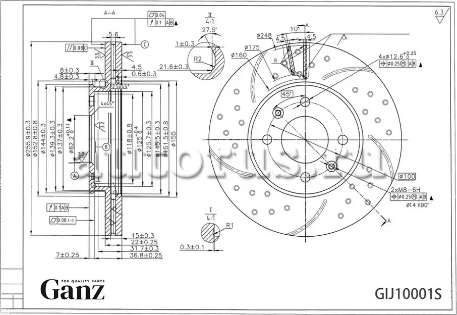 Диск тормозной передний перфорированный PRO-Line с покрытием HYUNDAI Solaris / K (Ganz). Артикул GIJ10001S