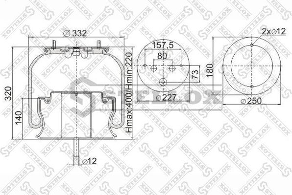 Пневмоподушка (пневморессора) Stellox. Артикул 90-61991-SX