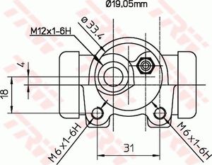 Тормозной цилиндр TRW (Чугун) задний правый для Citroen Saxo 1996-2004. Артикул BWD130
