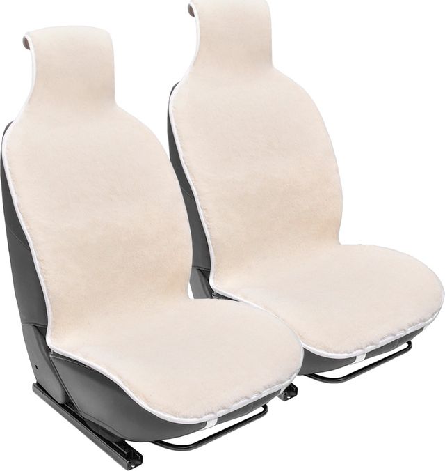 Накидки универсальные Rezkon из 50% нат. овчины с кантом на передние сидения (700 гр.), цвет Белый. Артикул 8102010100