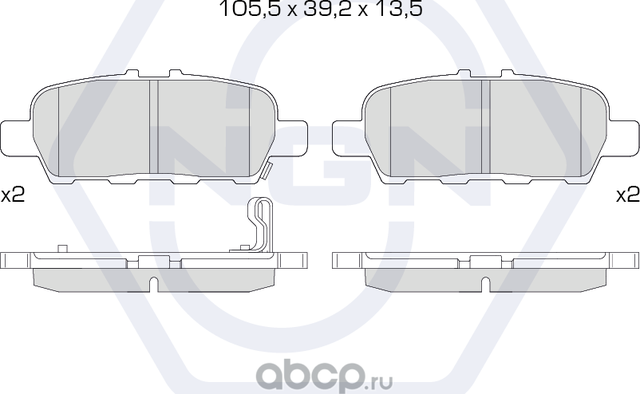 Колодки тормозные керамические, задние (NGN). Артикул 3502040