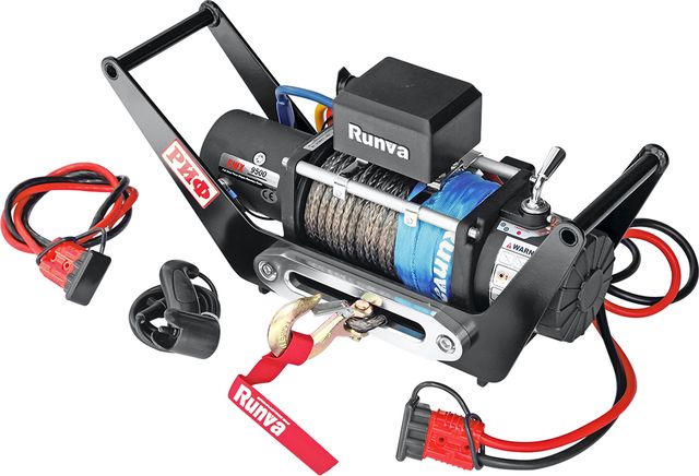 Переносная лебёдка РИФ: 12V Runva 9500 lbs 4350 кг c площадкой в квадрат для фаркопа и проводами (в сборе). Артикул EWX9500SR-KIT