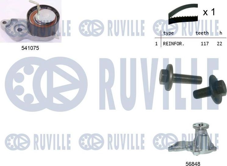 Помпа (водяной насос) с комплектом ремня ГРМ Ruville. Артикул 5500641