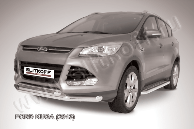 Защита Slitkoff переднего бампера d76/57 двойная для Ford Kuga II 2013-2016. Артикул FKG13-001