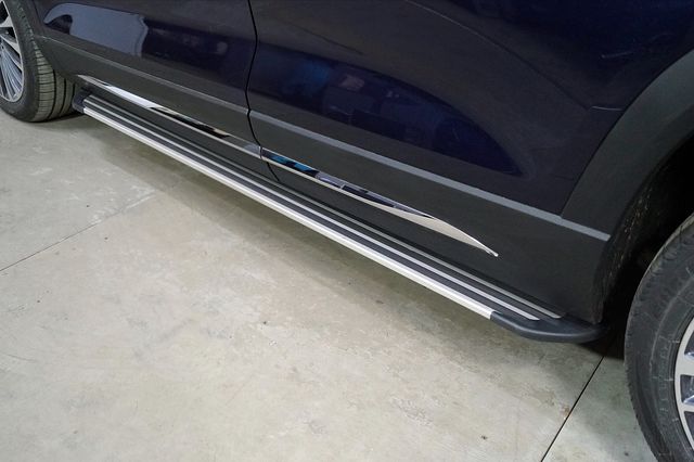 Пороги алюминиевые ТСС Slim Line Silver 1920 мм для Jetour X90 Plus 2WD 2023-2026. Артикул JETX90PL23-05S