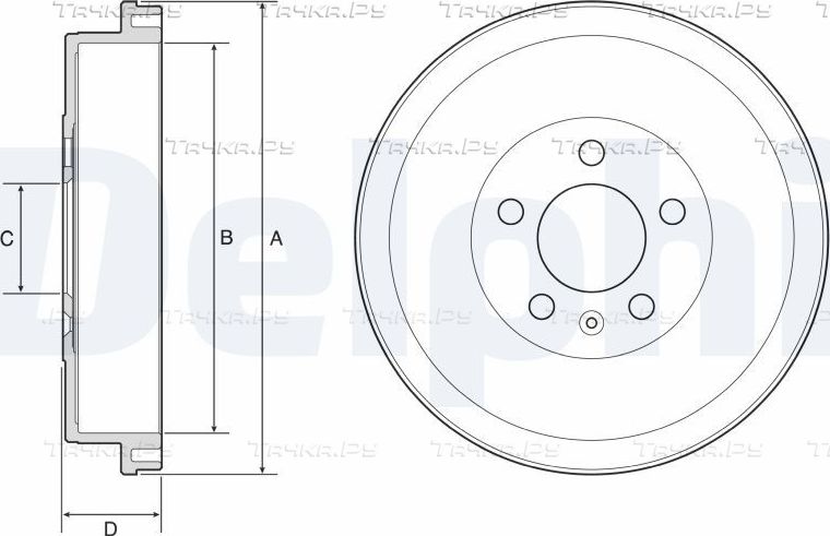 Тормозной барабан Delphi задний для Volkswagen Polo V 2010-2026. Артикул BF634