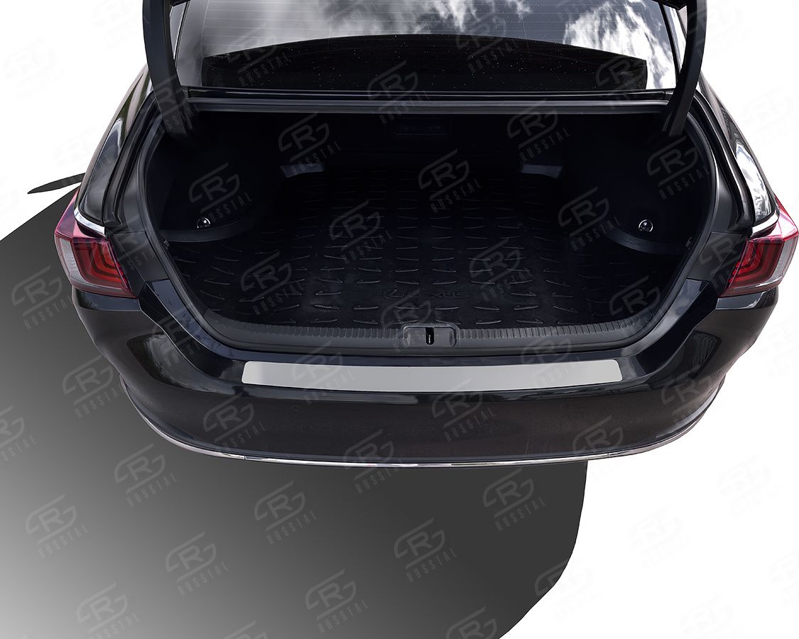 Накладка на задний бампер RusStal для Lexus ES200/250/350 2018-2026 (лист нерж. шлифованный). Артикул LEXESN-003482