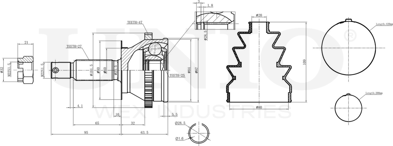 ШРУС наружный (Unio). Артикул CVJ-20028