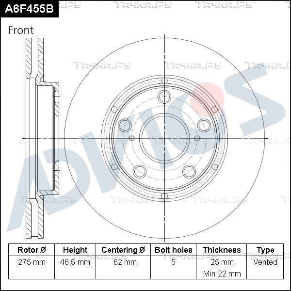 Тормозной диск Advics. Артикул A6F455B