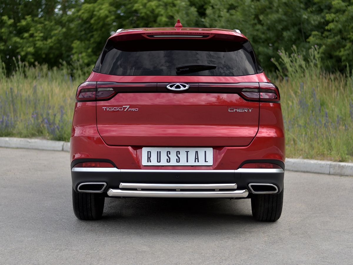 Защита RusStal заднего бампера d63/42 (дуга) для Chery Tiggo 7 Pro 2020-2026. Артикул CHT7Z-003879