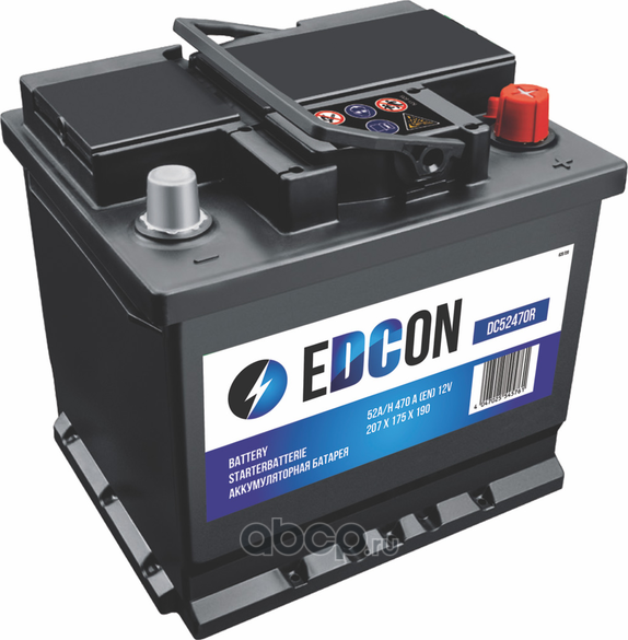 Аккумулятор 19.5/17.9 евро 52ач 470а 207*175*190мм обратная полярность (Edcon). Артикул DC52470R