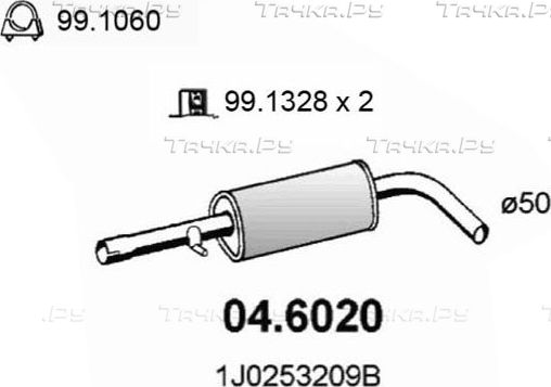 Глушитель (средняя часть) Asso для Skoda Octavia Tour 1996-2007. Артикул 04.6020