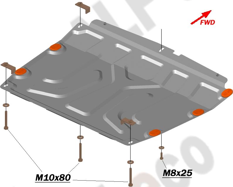 Защита алюминиевая Alfeco для картера и КПП SsangYong Actyon II 2010-2026. Артикул ALF.21.08 AL4