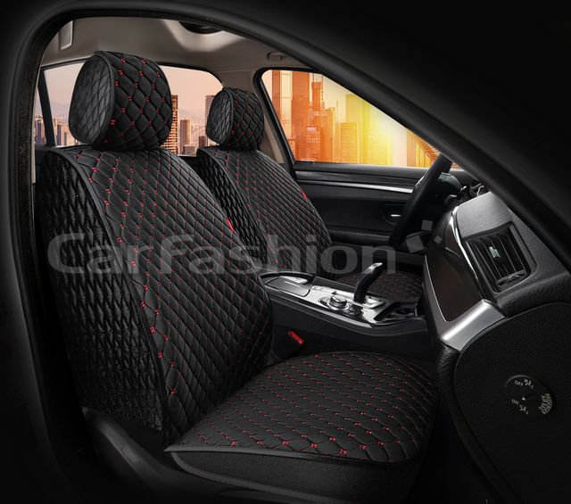 Накидки универсальные CarFashion Sultan Front на передние сидения авто, цвет Черный/Черный/Красный. Артикул 26195