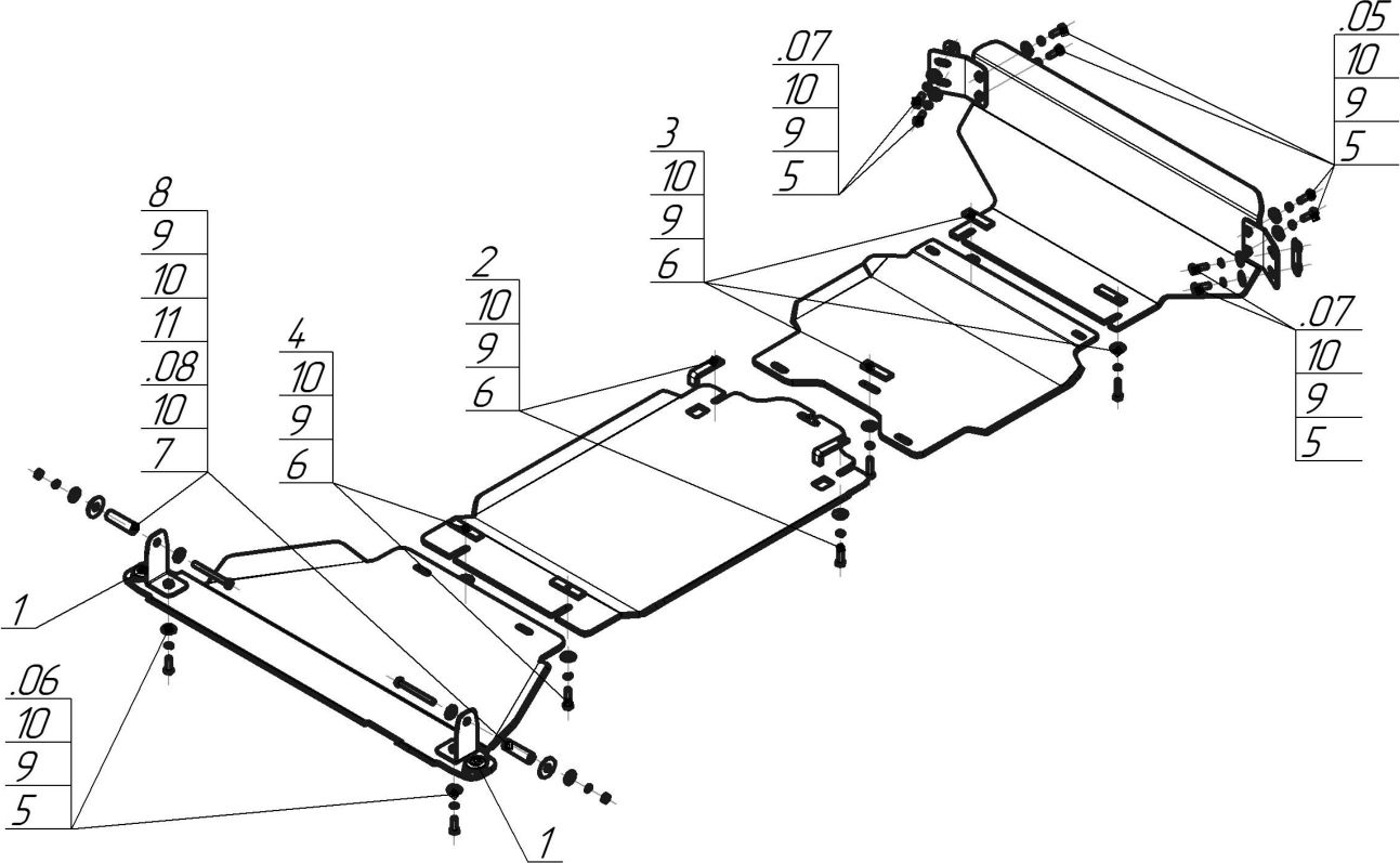Защита алюминиевая Мотодор усиленная для картера, ПД, КПП, РК, радиатора Dodge Ram V 1500 2018-2026. Артикул 382906
