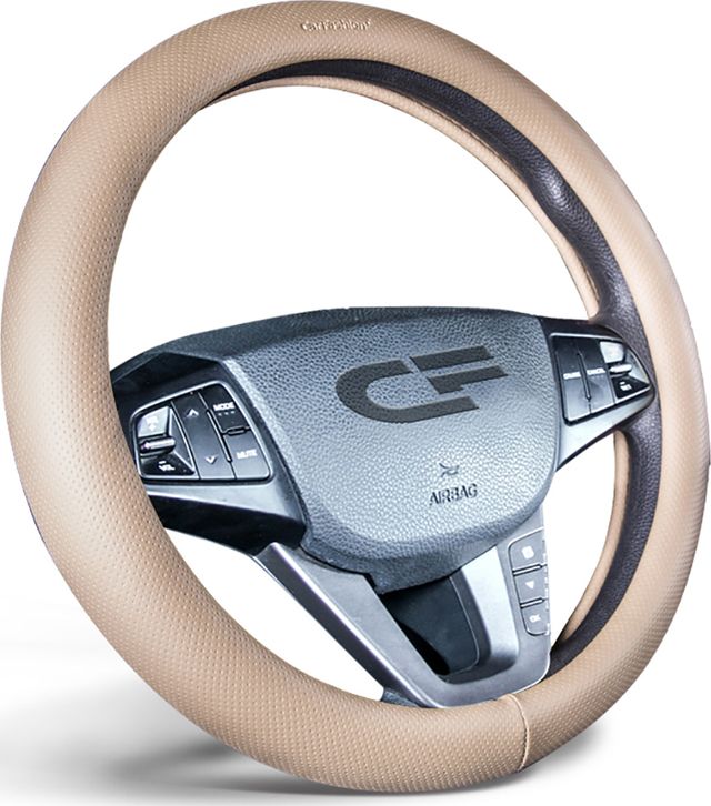 Оплётка на руль CarFashion Atom (размер M, экокожа, цвет БЕЖЕВЫЙ). Артикул 31451