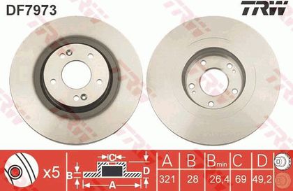 Тормозной диск TRW передний для Kia Sorento II 2009-2024. Артикул DF7973