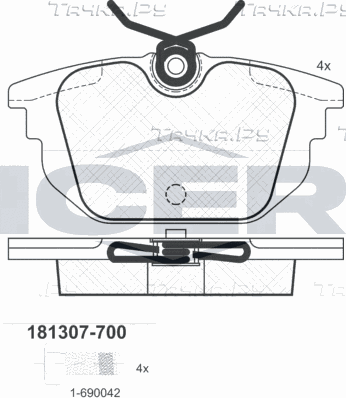 Тормозные колодки Icer задние для Lancia Delta II (836) 1996-1999. Артикул 181307-700