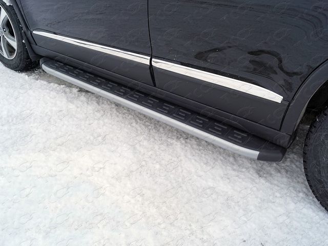 Пороги алюминиевые ТСС с пластиковой накладкой 1720 мм для Haval H6 2015-2026 Карбон серебро. Артикул HAVH615-19SL