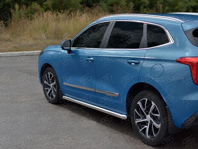 Защита порогов алюминиевые RusStal труба d63 (вариант 1) для Haval Jolion 1.5 2WD 2021-2026. Артикул HJOLT-0039901
