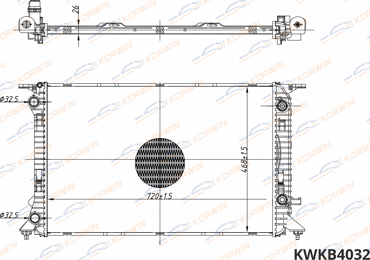 Радиатор охлаждения Audi A4/A6/Q3 1.8-2.0TFSI/2.0TDI AT (гарантия 2 года) (Korwin). Артикул KWKB4032