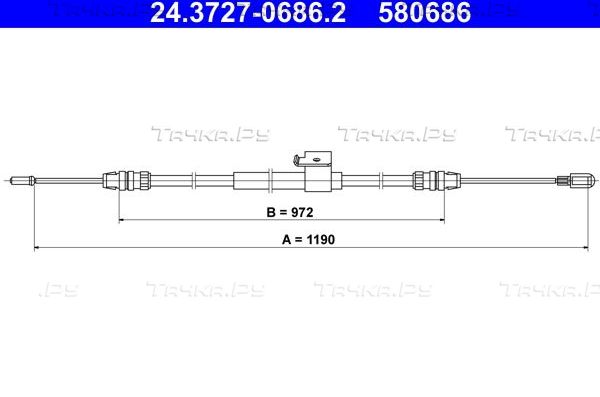 Трос ручника (тросик ручного тормоза) ATE. Артикул 24.3727-0686.2