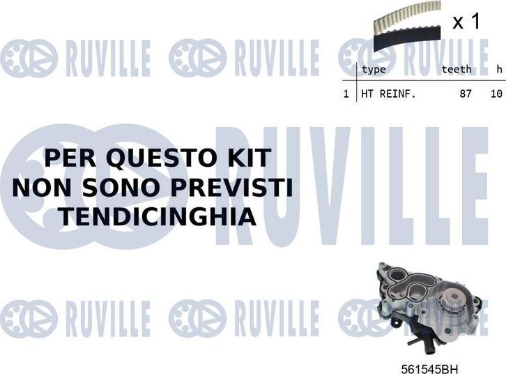 Помпа (водяной насос) с комплектом ремня ГРМ Ruville. Артикул 55B0052