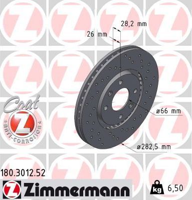 Тормозной диск Zimmermann Sport Coat Z передний для Peugeot 406 I 1995-2004. Артикул 180.3012.52